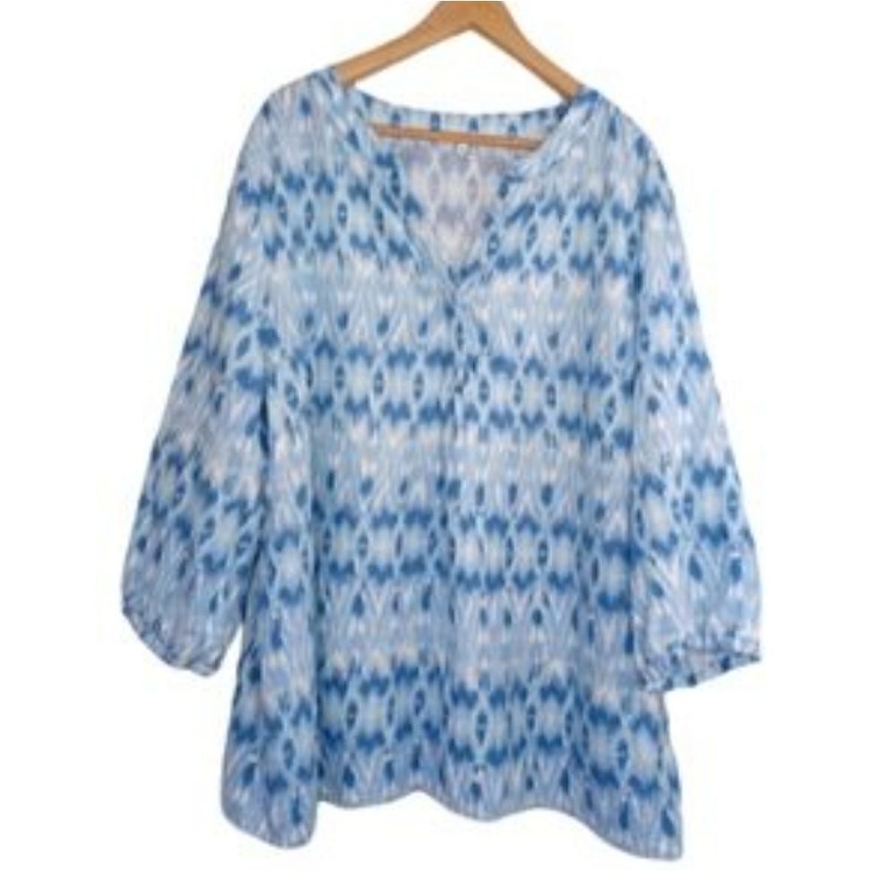 Ava Christine Linen Blend Women’s Blouse,  Size 1X